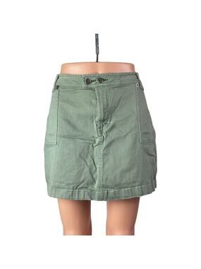 Stretch Women's Olive Green High Waisted Mini Utility Cargo Denim Skort Skirt 12
